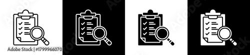 Evaluation icon variations in line and glyph style on black and white background