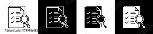 Survey icon variations in line and glyph style on black and white background
