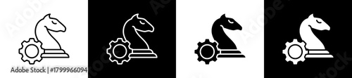 Strategy icon variations in line and glyph style on black and white background