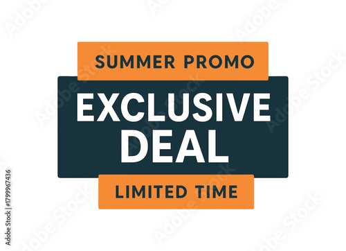 Flat vector banner design top text SUMMER PROMO main text EXCLUSIVE DEAL bottom text LIMITED TIME orange and dark gray flat rectangular shape