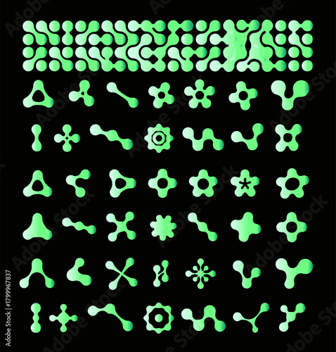 Vector illustration features glowing green abstract alien symbols on a black background. The style is futuristic and playful, with soft, organic shapes suggesting an extraterrestrial theme.