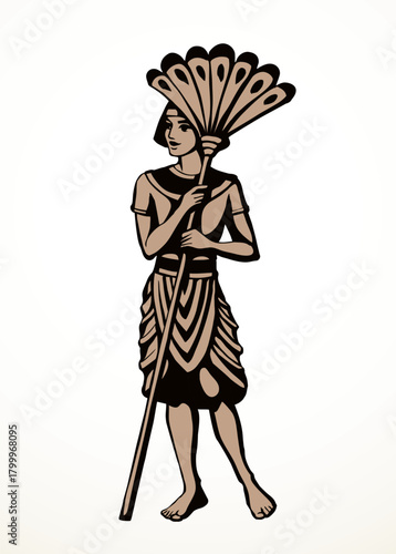 Vector drawing. Egyptian servant with a fan