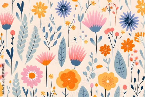 Seamless pattern with flowers and plants
