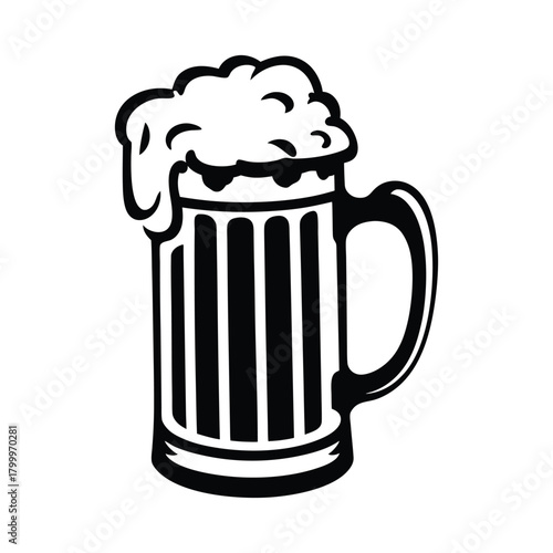 Beer Mug Icon, Black and White Vector