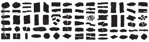Black torn paper pieces, ripped and jagged edges for design elements and graphics