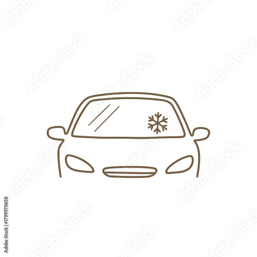 Car with a snowflake on windshield in minimalist outline design  
