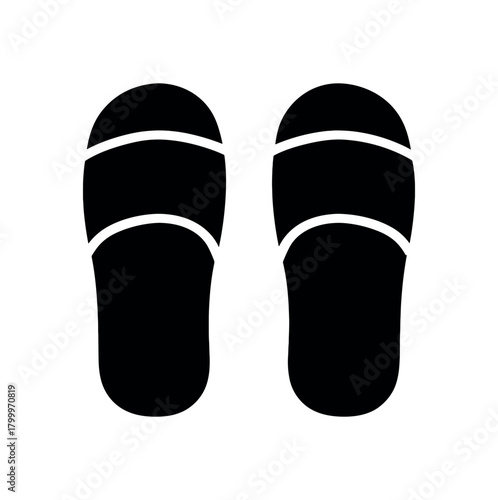 spa slippers flat black solid vector illustration isolated on white background