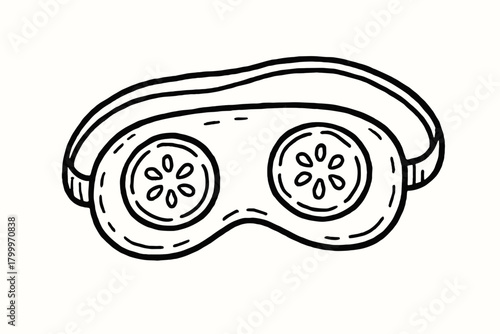 handdrawn cute doodle style cucumber eye mask vector line illustration