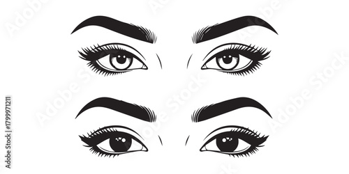 man and woman isolated vector eyes and eyebrows silhouette illustration
