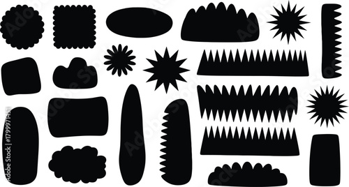 Collection of diverse abstract black silhouette organic shapes and textures on a white background