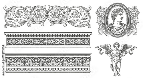 Intricate Renaissance Ornamentation Vector Collection - Acanthus Scroll and 16th Century Engraving Elements