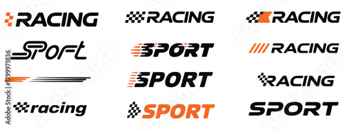 racing and sport logo collection, modern and dynamic designs in vector format, ideal for car racing, motorsports, athletic branding, team emblems, and digital graphic projects.