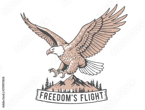 A vintage-style "American Eagle Society" emblem. Features a green bald eagle with wings spread, and text "Guardians of the Sky, Freedom Flis High.