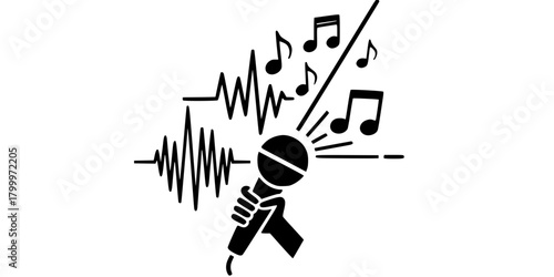 Microphone with Music Notes New Year Karaoke Black Silhouette