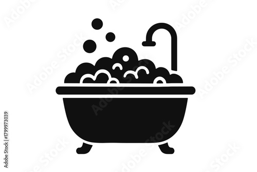 hot bath bubbles flat black solid vector illustration isolated on white background