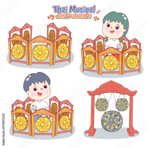 Kids playing traditional Thai musical instruments.