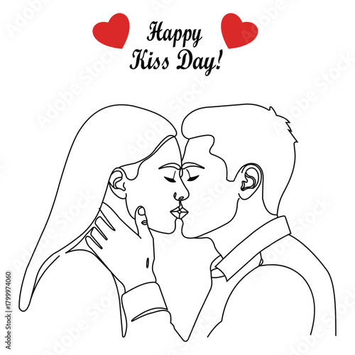 Happy kiss day illustration with a couple kissing, isolated on vector illustration