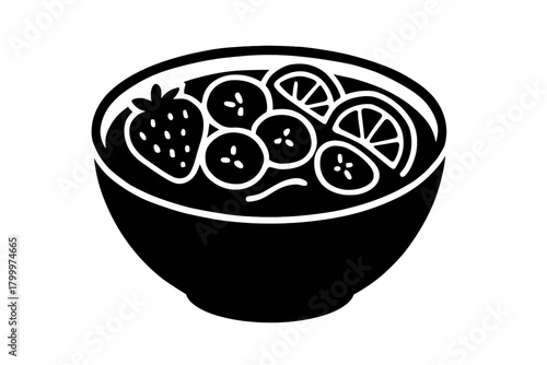 smoothie bowl with fruit flat black solid vector illustration isolated on white background