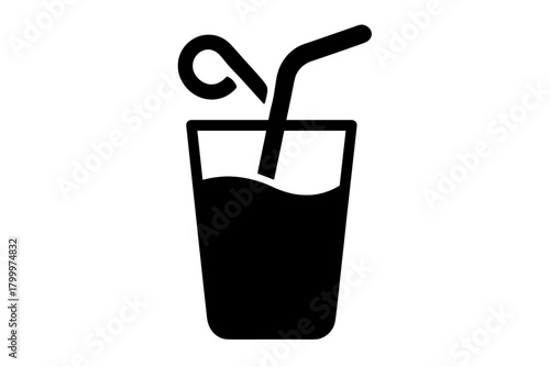 reusable straw drink flat black solid vector illustration isolated on white background