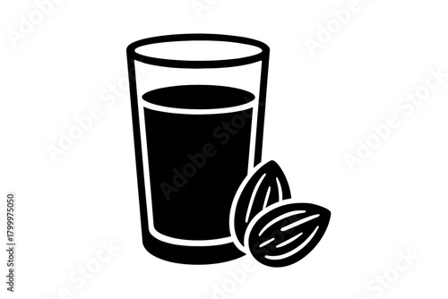 almond milk glass flat black solid vector illustration isolated on white background