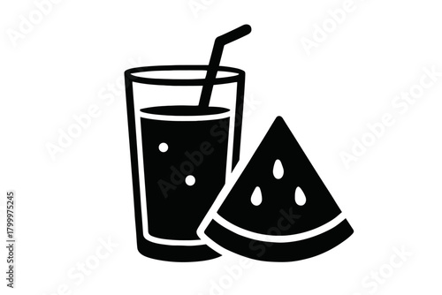 watermelon juice glass flat black solid vector illustration isolated on white background