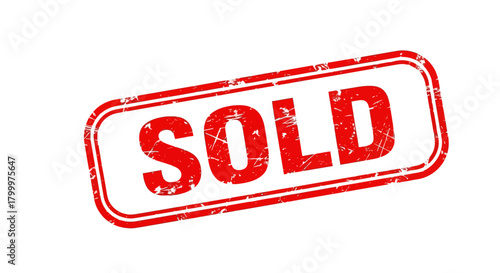 Bold red sold stamp to show successful sales and business transactions, perfect for marketing materials, signs, and advertising campaigns showing success