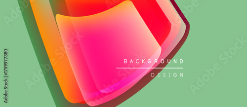 Abstract vibrant layers create dynamic visual effect. Gradient colors blend, forming modern background design. Minimalist text complements composition.