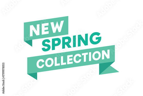 Flat vector banner design text New Spring Collection bold geometric font mint and cream palette ribbon folded shape