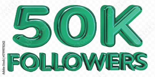 realistic smooth 50K FOLLOWERS typography mad by different color style isolated on transparent background	
