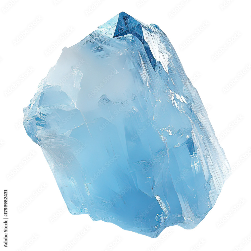 Fototapeta premium Raw Topaz Crystal with Light Blue Tones on Pure White Background