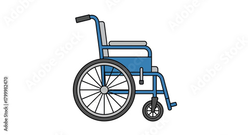 Illustration of a blue wheelchair on a white background.