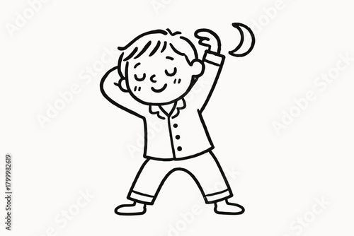 handdrawn cute doodle style person stretching before bedtime vector line illustration