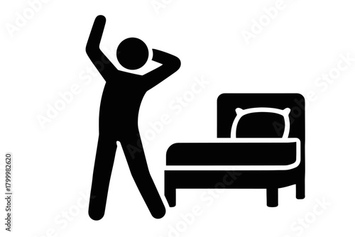 person stretching before bedtime flat black solid vector illustration isolated on white background