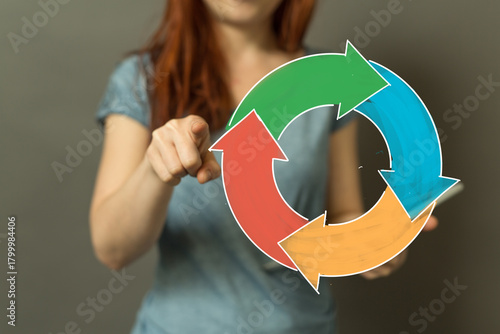Businesswoman points to a d...