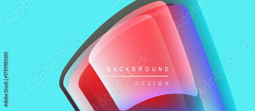 Abstract vibrant design. Overlapping layers create dynamic visual effect. Turquoise, red, blue hues dominate composition. Modern aesthetic.