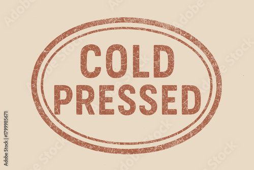 Oval vintage stamp COLD PRESSED geometric type cracked ink look faded red tone realistic impression