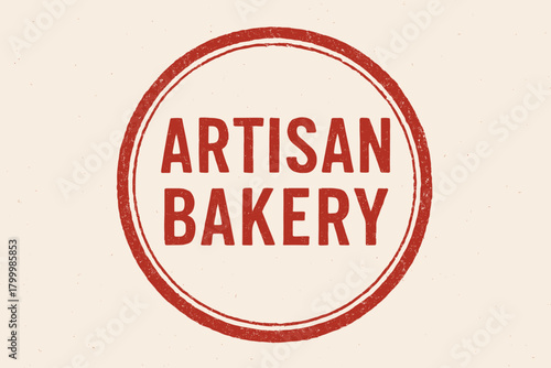 Circular seal ARTISAN BAKERY uppercase red ink pad effect border texture