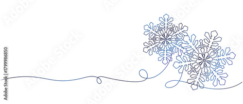 Christmas background with blue line art style of snowflakes