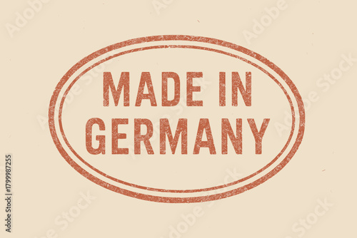 Oval seal MADE GERMANY uppercase condensed font faded red ink classic double outline border