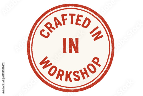 Circular stamp CRAFTED WORKSHOP uppercase font red ink pad look outline