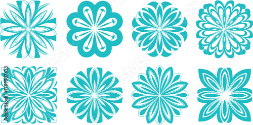 Turquoise mandala floral pattern vector illustration, symmetrical petal designs for decorative, textile, logo, or digital graphic design use