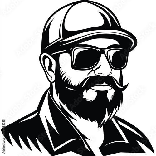 Black and white avatar shows a bearded man with shades and a cap