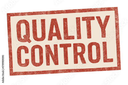 Rectangular stamp QUALITY CONTROL uppercase letters faded red ink grunge pressure texture