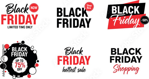 Black Friday Sale Promotional Labels and Tags - Limited Time Offer, Hottest Deals, and Shopping Labels
