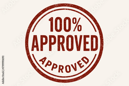 Circular stamp 100% APPROVED uppercase condensed type deep red ink texture grain pattern