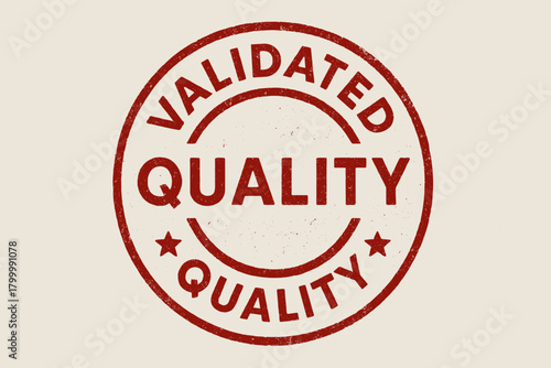 Circular seal VALIDATED QUALITY geometric letters red ink pad print ink residue pattern