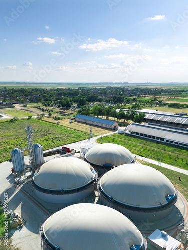 Aerial view of biogas plant for biomethane production