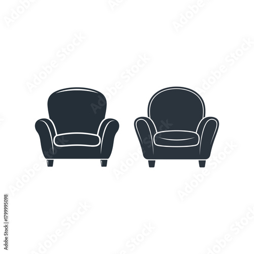 Set of two vintage armchair silhouette icons, cozy seating concept Vector