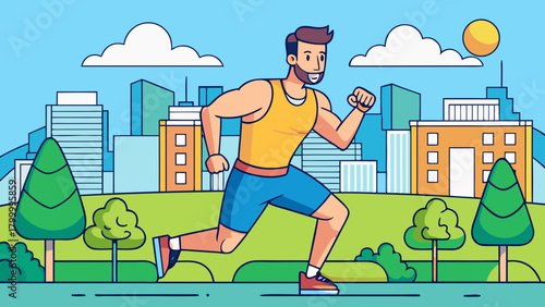 A man running in the city training for a marathon