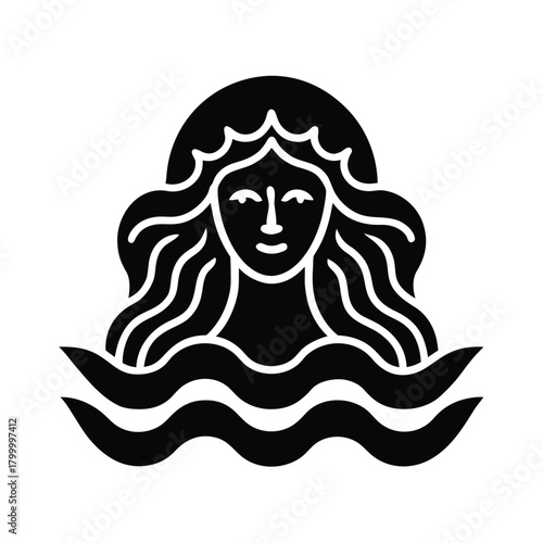 Iemanja Mother Ocean Deity Icon Gentle Waves Blue